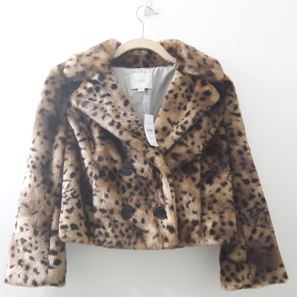 NWT LOFT Faux Leopard Fur Ann Taylor LOFT Coat